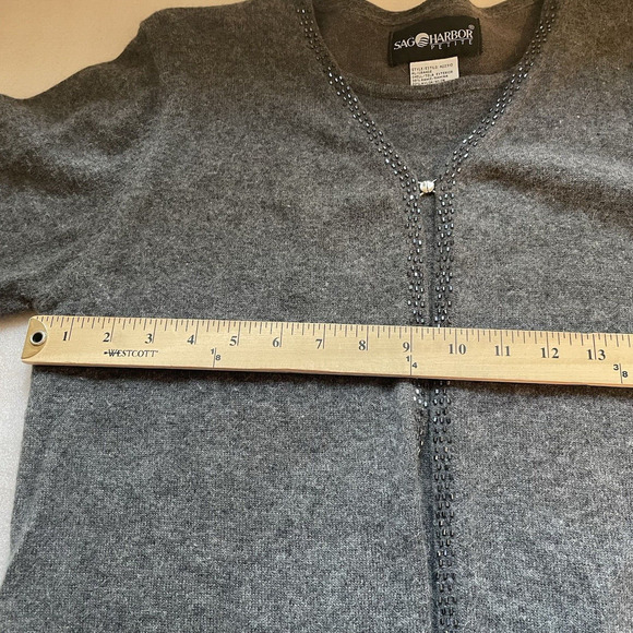 Vintage Y2K Sag Harbor Sweater Women Petite Large Gray Wool Blend Knit Beaded - Picture 4 of 11